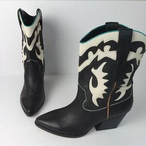 Dolce Vita ‘Landen’ Black/White 100% Real Leather Western Boots Size 8.5 New